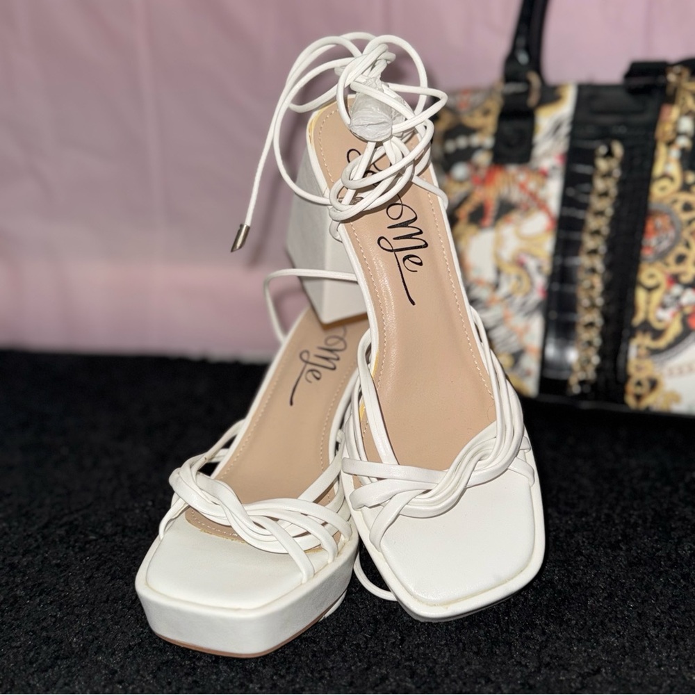 Forever 21 White Strappy Heels with Platform Sole